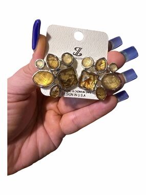 Gold-Tone Yellow Crystal Cluster Earrings by JK Designs